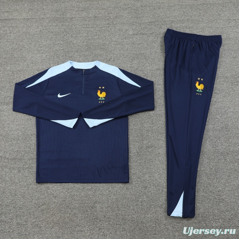 2025 France Royal Blue Half Zipper Jacket+Long Pants