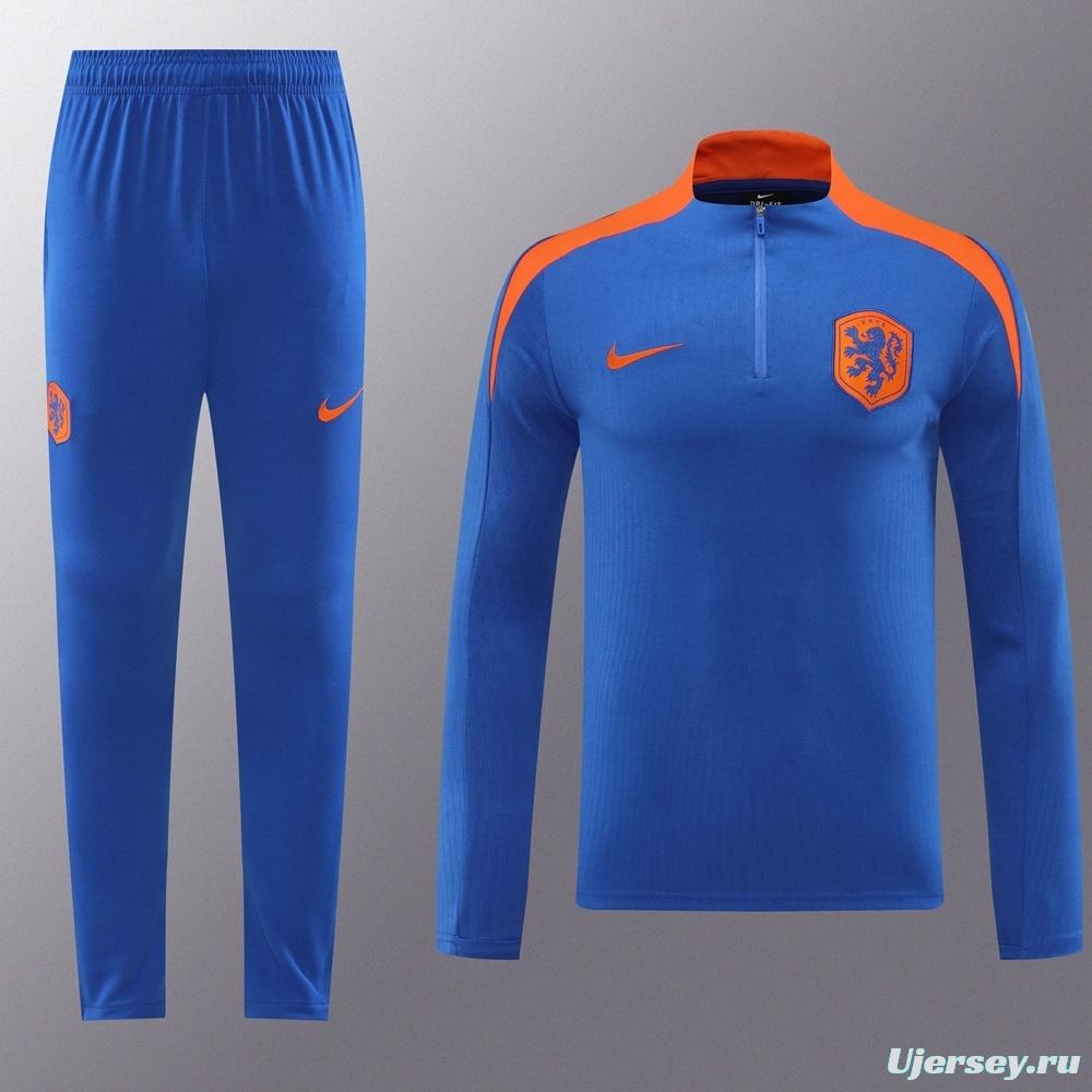 2025 Netherlands Blue Half Zipper Jacket+Long Pants