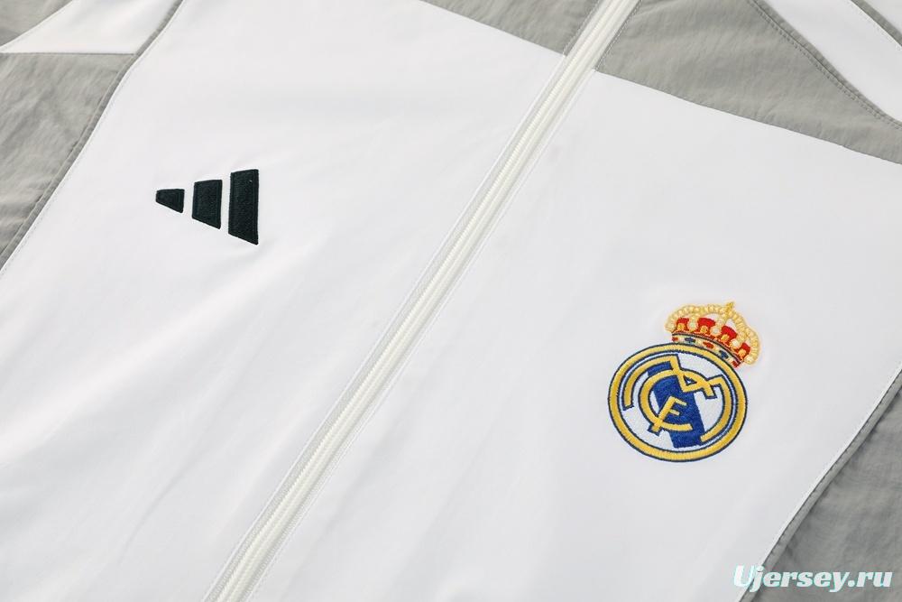 25/26 Real Madrid White Half Zipper Jacket+Long Pants S-3XL