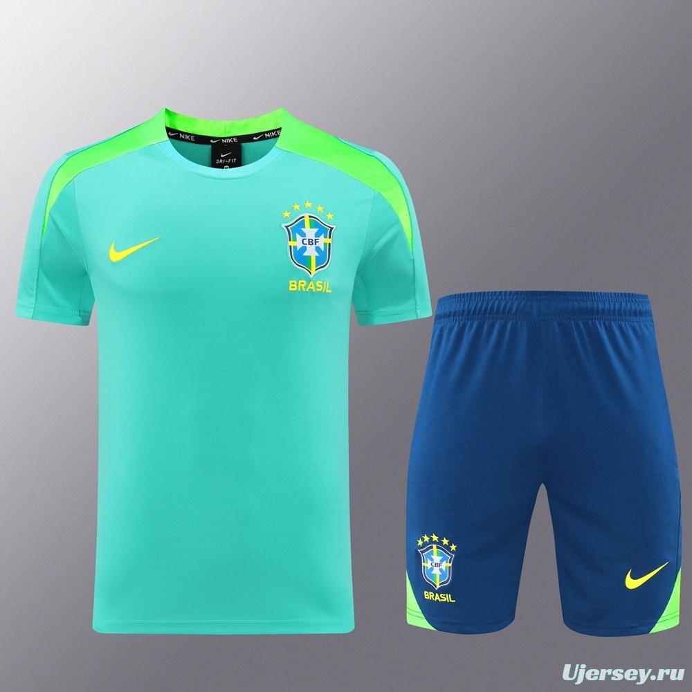 2025 Brazil Lake Green Short Sleeve+Soccer Shorts