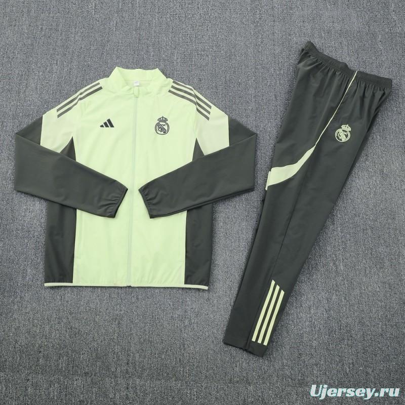 25/26 Real Madrid Light Green Half Zipper Jacket+Long Pants S-3XL