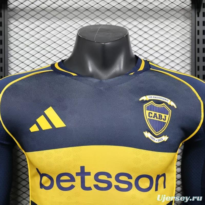 25/26 Player Version Boca Juniors Home Navy Blue with Yellow Chest Band Long Sleeve Jersey