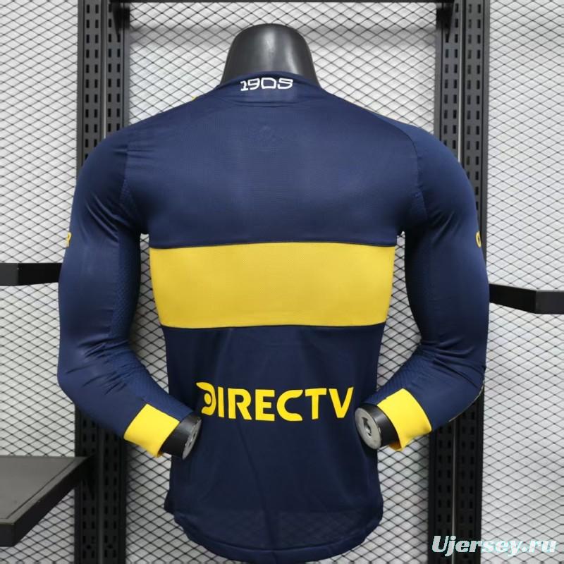 25/26 Player Version Boca Juniors Home Navy Blue with Yellow Chest Band Long Sleeve Jersey