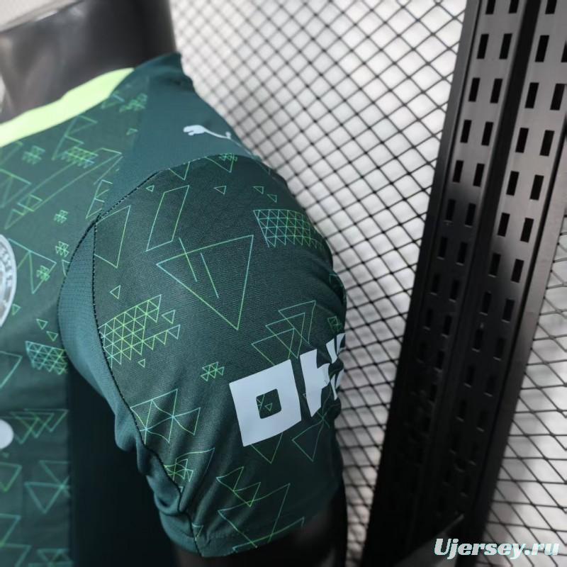 25/26 Player Version  Manchester City Third Dark Green with Geometric Triangle Pattern Jersey