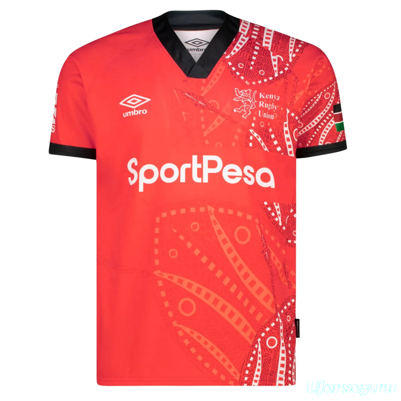 2026 Kenya Home Red with Black Trim and African Tribal Geometric Pattern Jersey
