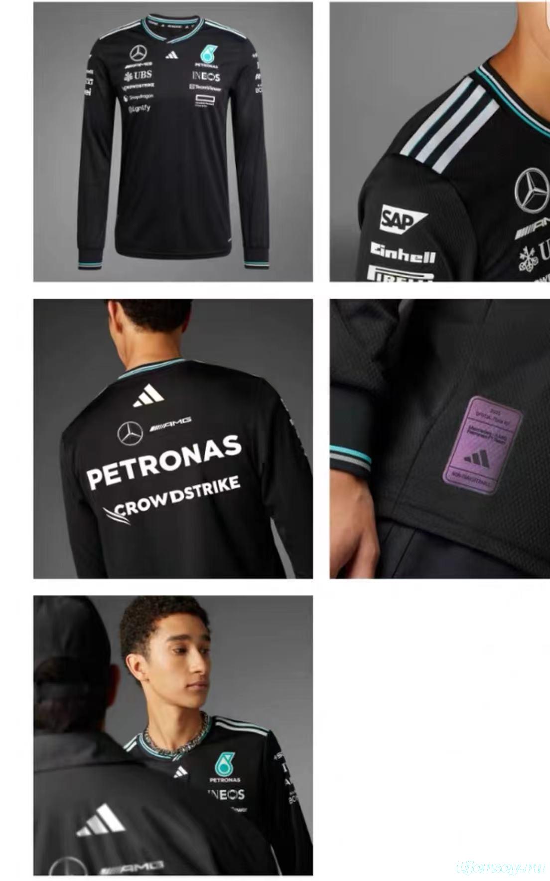 2026 F1 Mercedes-AMG Petronas F1 Team Black with Teal Trim Long Sleeve Shirt