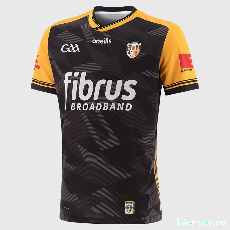 25/26 Antrim GAA Black with Amber and Red Sleeves Jersey