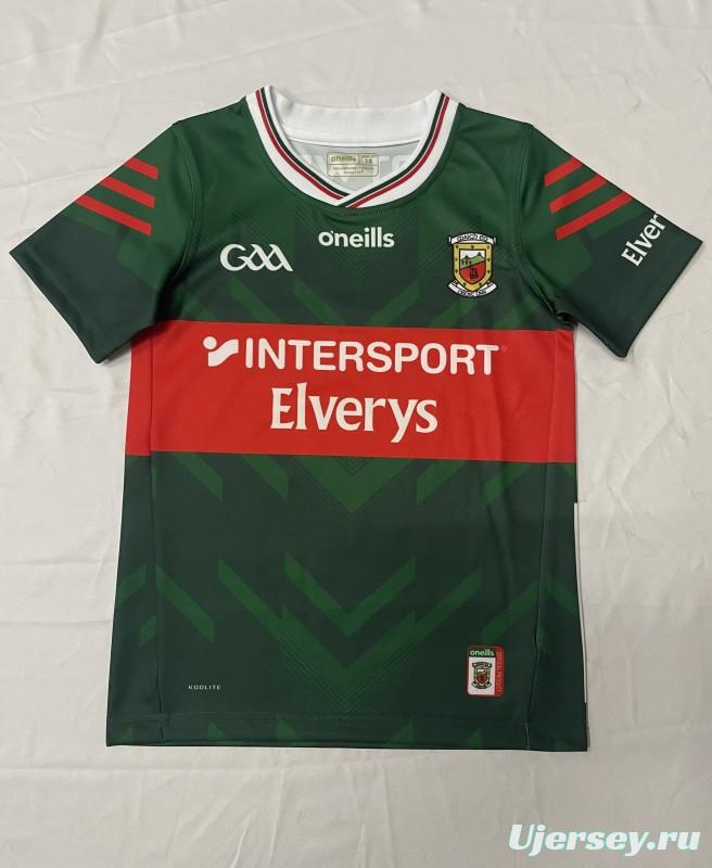 25/26 Kids  Mayo GAA Green and Red with Chevron Pattern Home Jersey
