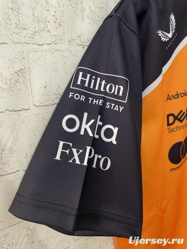 2026 F1 McLaren Racing Papaya Orange with Navy Blue Raglan Sleeves Polo Jersey