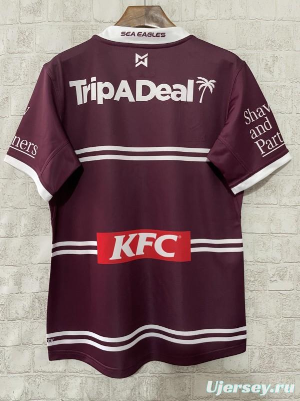 2025 Manly Warringah Sea Eagles Maroon with White Hoops Home Jersey