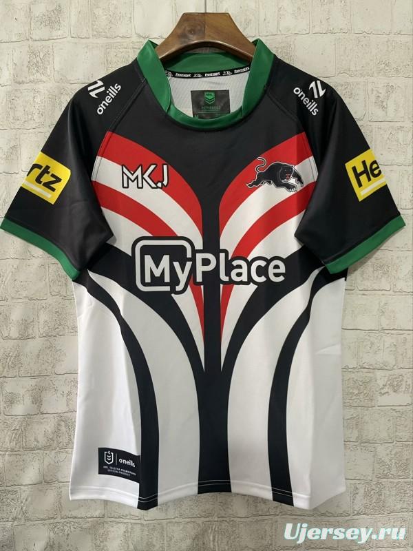 25/26 South Sydney Rabbitohs White with Red, Green and Black Abstract Stripes Jersey