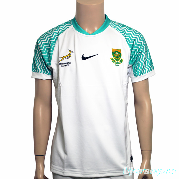 25/26 South Africa Springbok Sevens White with Teal Chevron Sleeves Jersey
