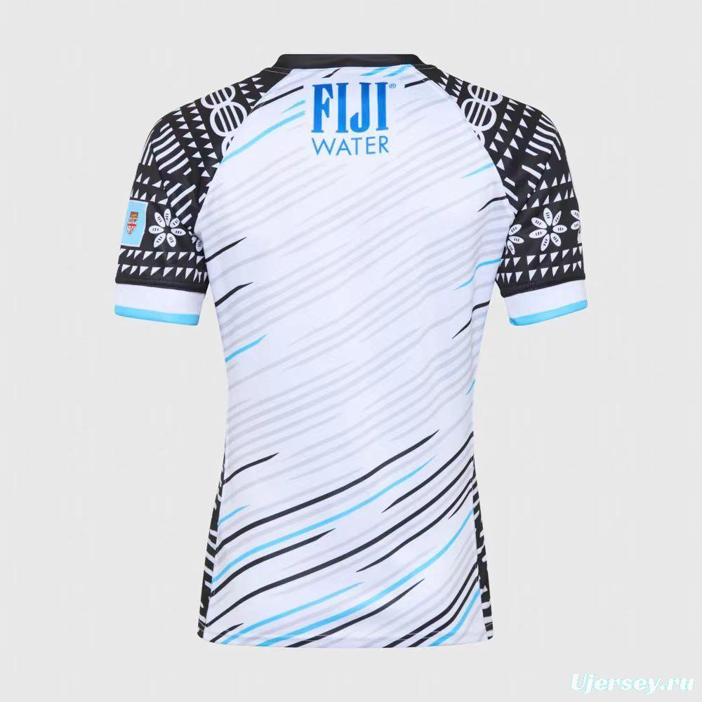 2025 Fiji 7s White with Wave Pattern and Traditional Tapa Cloth Design Jersey