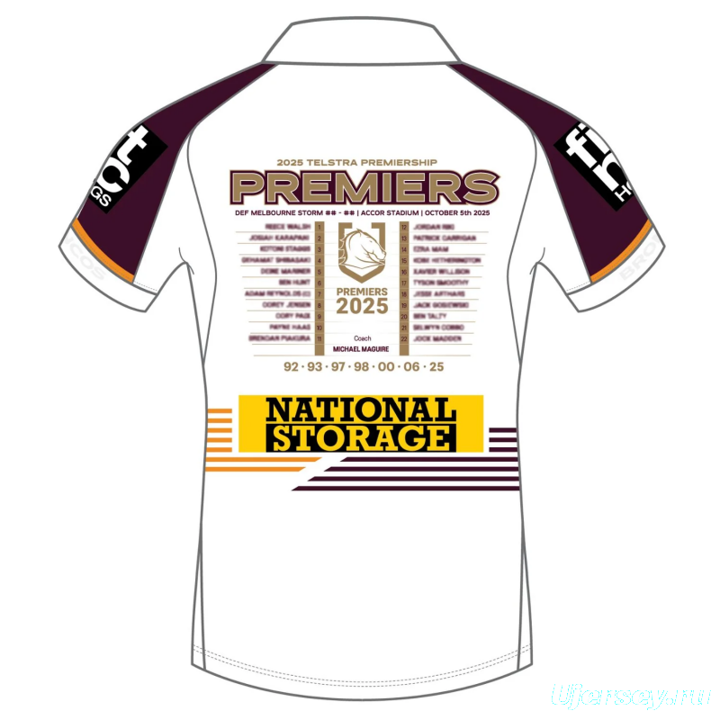 25/26 Brisbane Broncos White with Maroon Sleeves and Diagonal Geometric Stripes  Champion Jersey