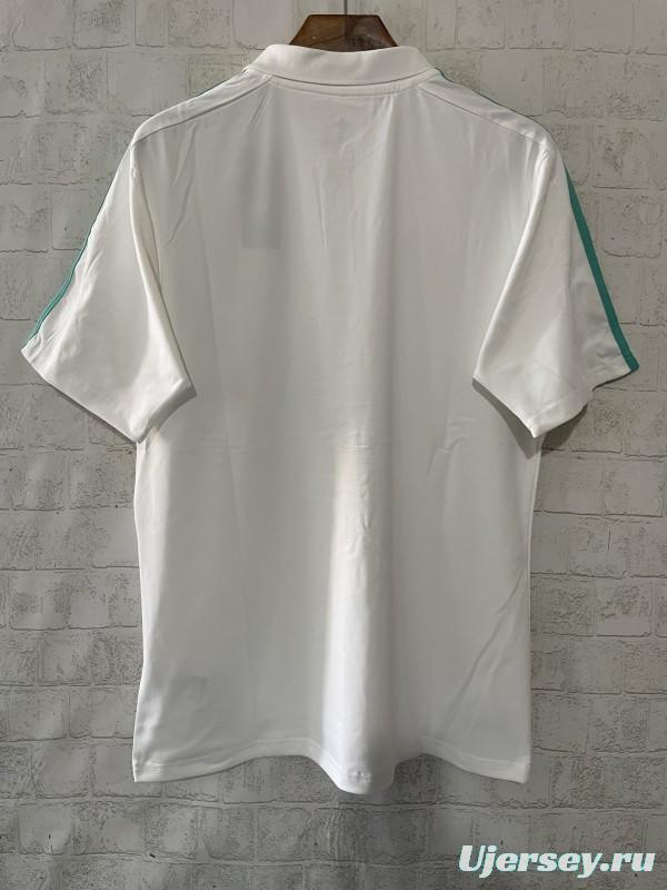 2025 F1 Mercedes-AMG Petronas Formula One Team White with Turquoise Three Stripes Polo Shirt