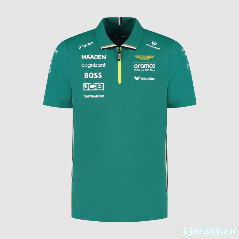 2025 F1 Aston Martin Aramco F1 Team Dark Green with Yellow Zipper Polo