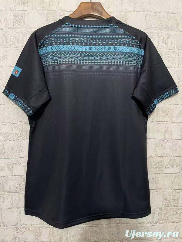 2026 Fiji Bati Black with Blue Tribal Pattern Jersey