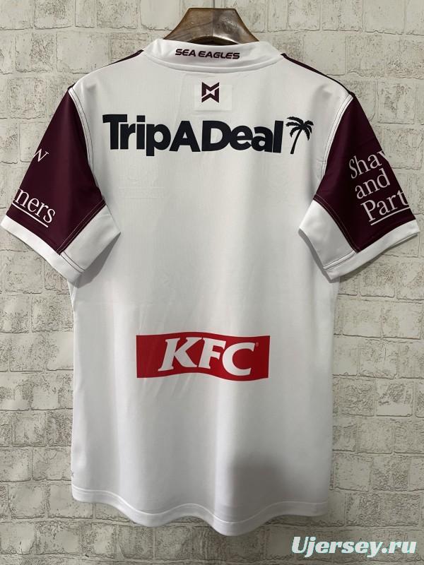 2025 Manly Warringah Sea Eagles White with Maroon V-Chevron Away Jersey
