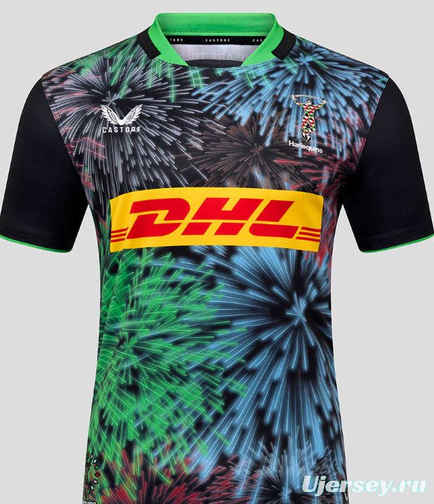 25/26 Harlequins Black with Multicolor Fireworks Pattern Third Jersey