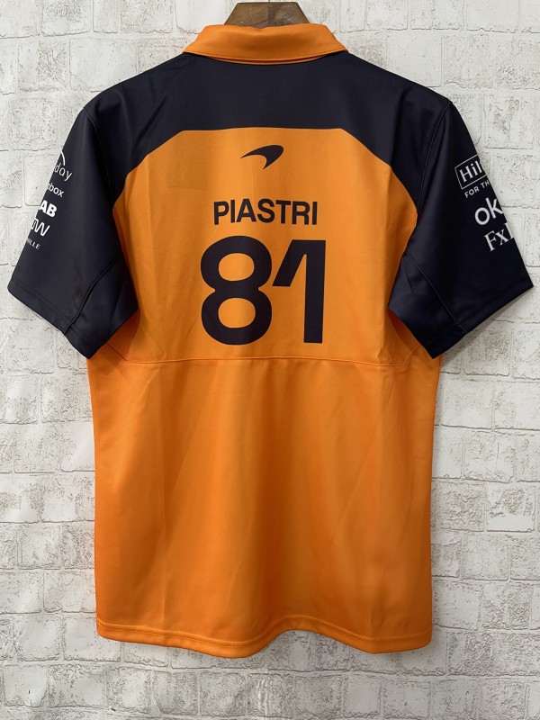 2026 F1 McLaren Racing Papaya Orange with Navy Blue Raglan Sleeves Polo Jersey