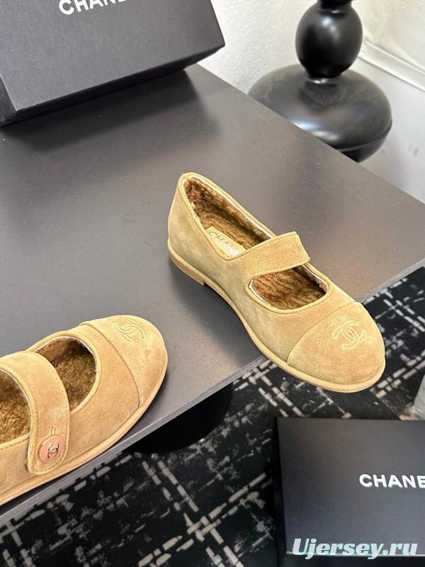 Chanel 2025 SS New French Style Mary Jane Flat Shoes with Fur - KFY00300