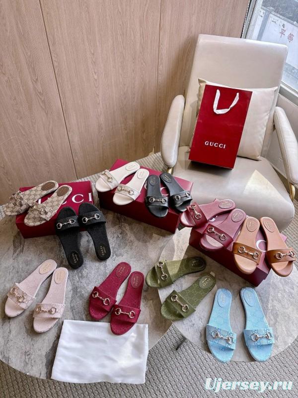 Gucci 2025/SS Leather Mule Sandals with Light Gold Hardware - 8023-3