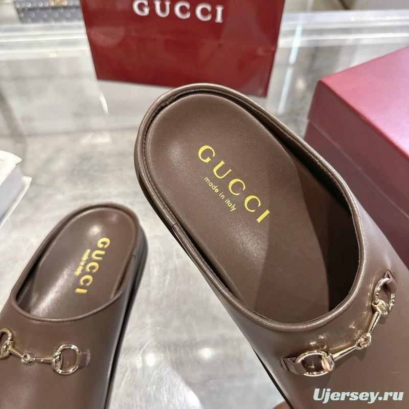 Gucci Camel Suede GG Embossed Horsebit Mule Sandals - LY00240