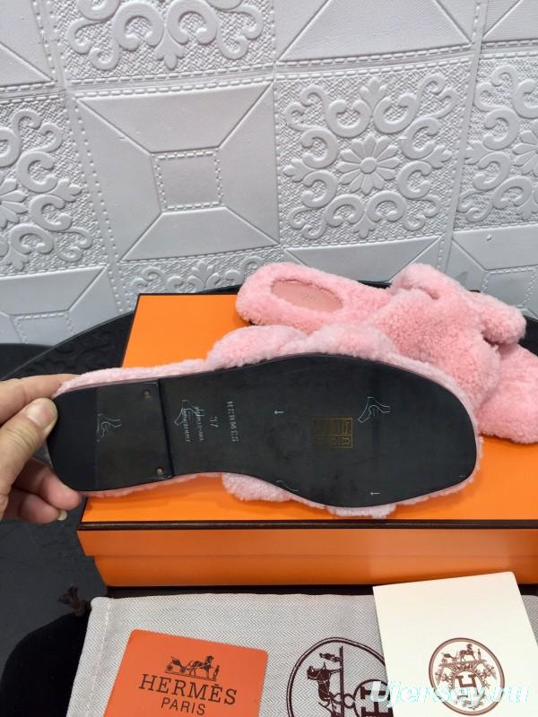 H Eiderdown Teddy Wool H Slippers Flat Sole Winter Home Shoes - LY00240