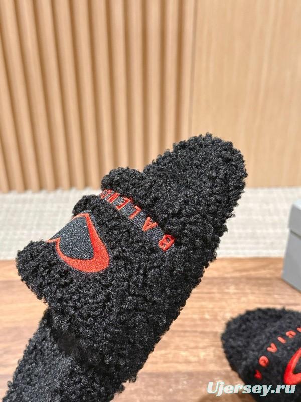 Balenciaga Paris World Limited Edition Series Embroidered Platform Shearling Slippers - AS00200