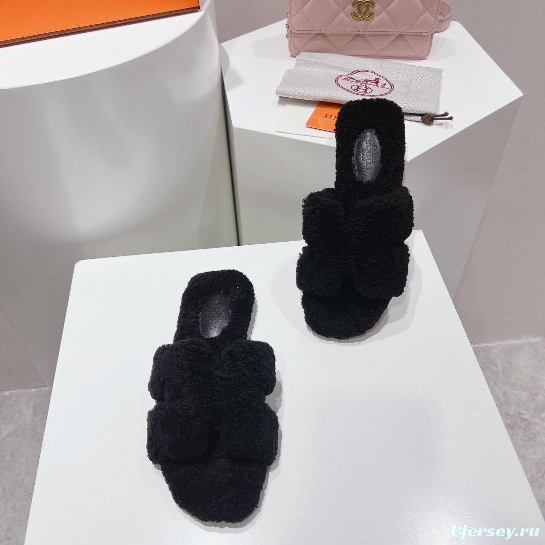 H Teddy Wool H Slippers Flat Sole Winter Edition - LY00240