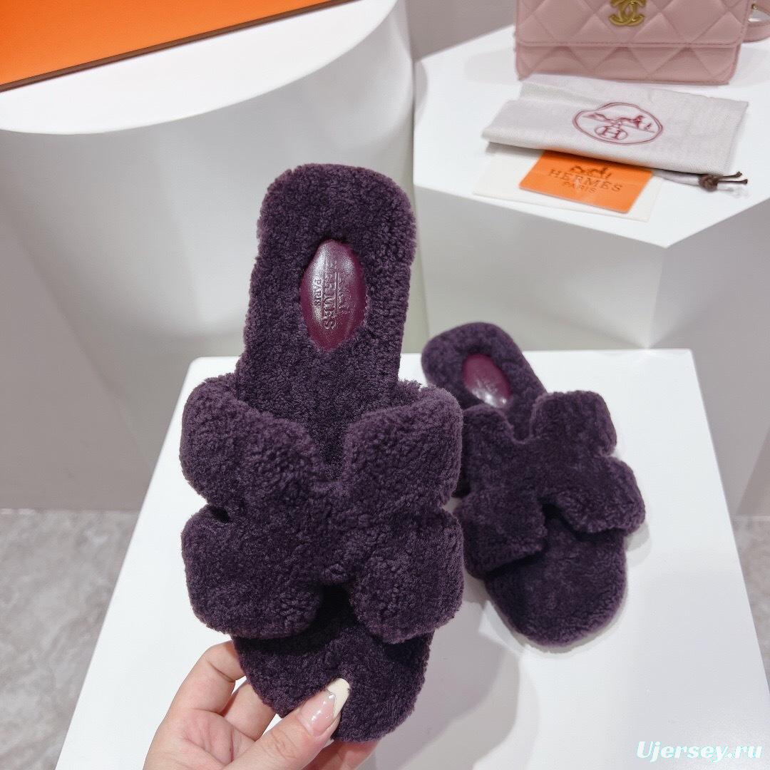 Hermes Teddy Wool H Slippers Flat Fur Slippers - LY00240