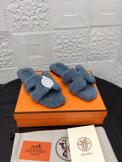 H Teddy Wool H Slippers Flat Sole Autumn Winter - LY00240