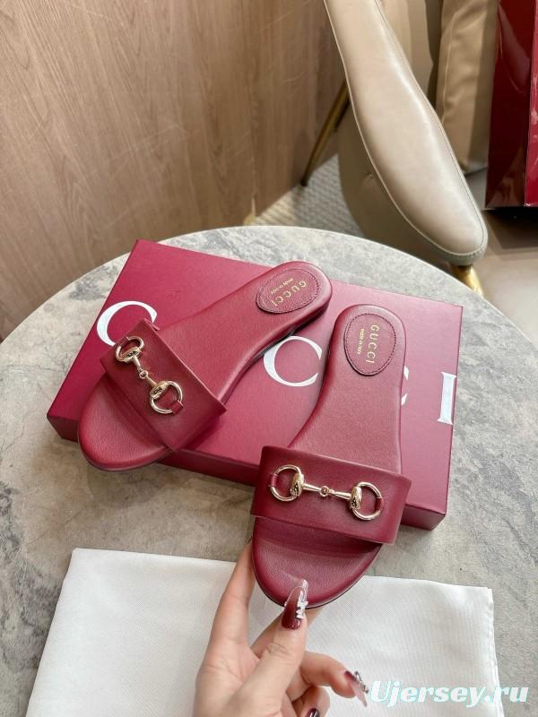 Gucci 2025/SS Leather Mule Sandals with Light Gold Hardware - 8023-3