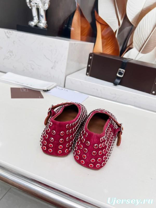 Alaia 2025/SS Crystal-Studded Ballet Dance Shoes with 0.8CM Inner Height - LY00340