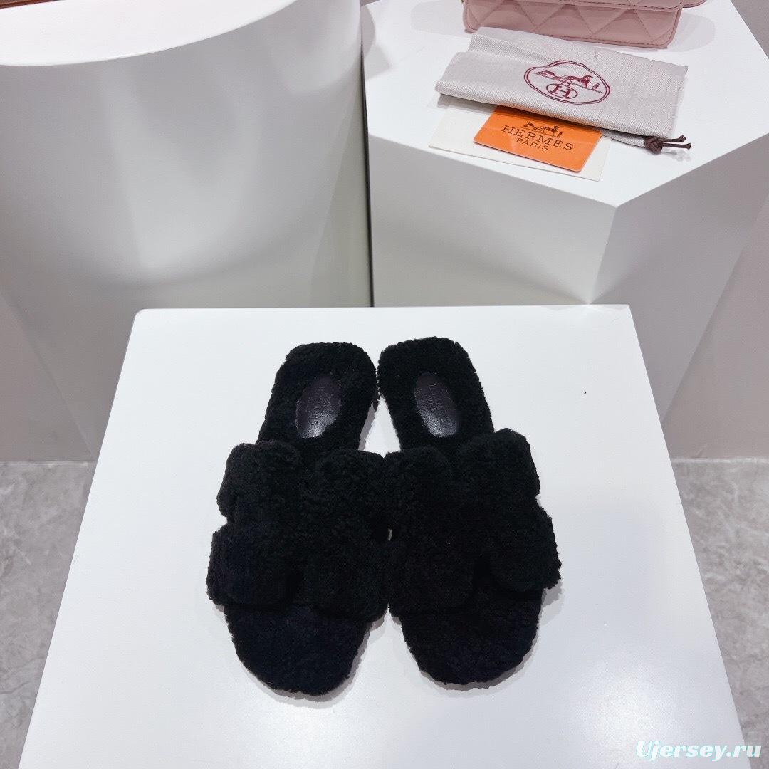 H Teddy Wool H Slippers Flat Sole Winter Edition - LY00240