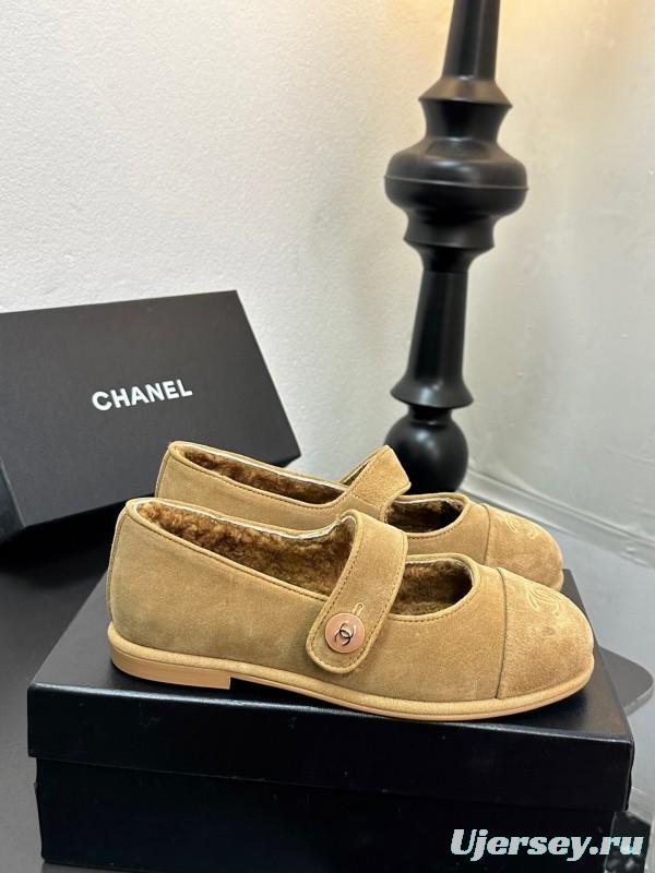 Chanel 2025 SS New French Style Mary Jane Flat Shoes with Fur - KFY00300