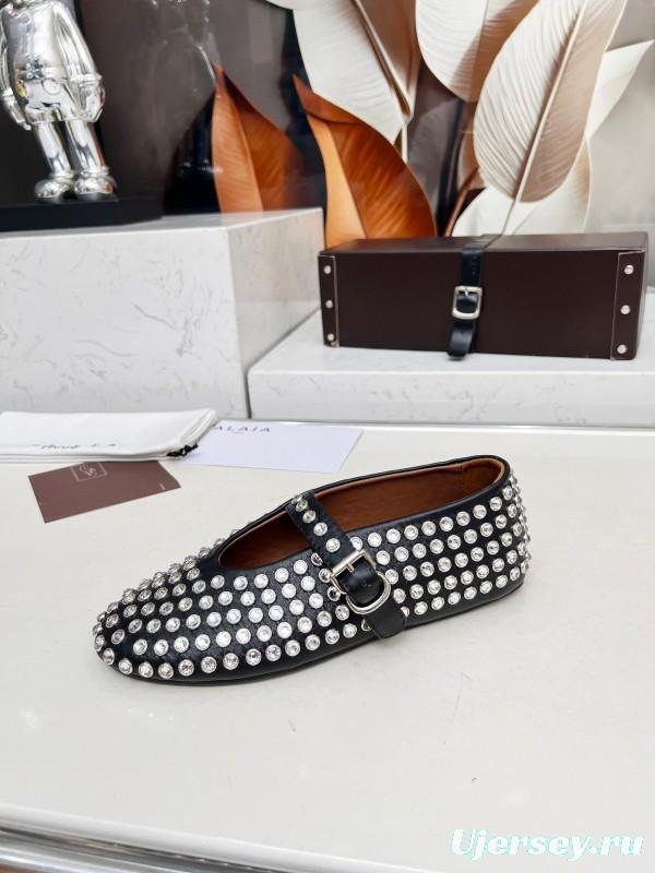 Alaia 2025/SS Crystal Embellished Ballet Dance Shoes with 0.8CM Inner Height - LY00340