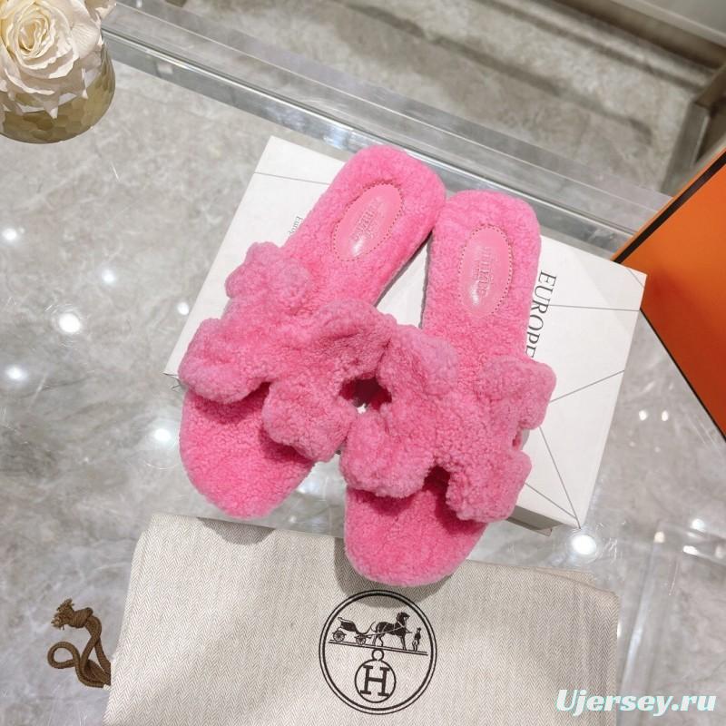 H Teddy Wool H Slippers Flat Sole Autumn Winter - LY00240