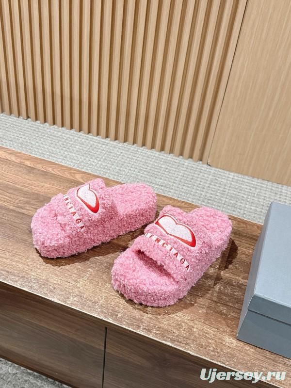 Balenciaga 2025 SS Qixi Limited Series Letter Embroidery Platform Shearling Slippers - AS00200