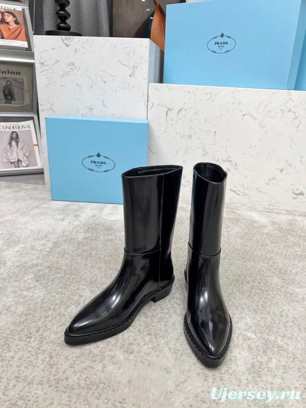 Prada Classic Triangle Logo Pointed Toe Boots - LY00350