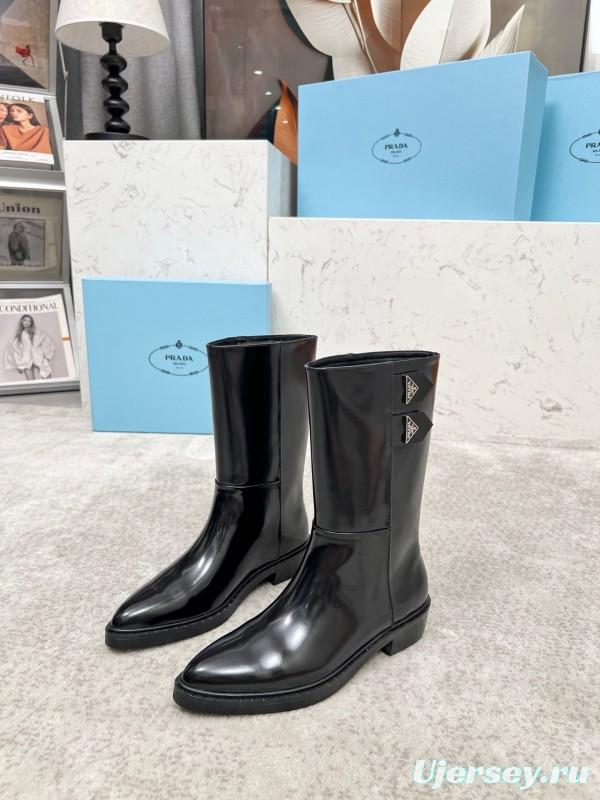 Prada Classic Triangle Logo Pointed Toe Boots - LY00350