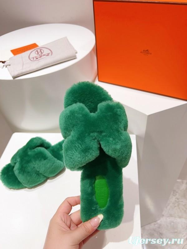 Hermès Teddy Wool H Slippers Flat Fur Slides - LY00240