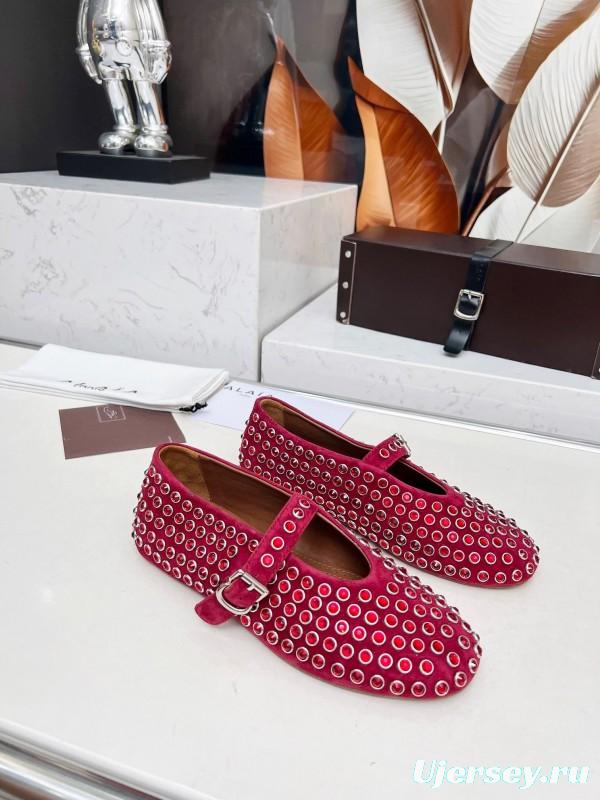 Alaia 2025/SS Crystal-Studded Ballet Dance Shoes with 0.8CM Inner Height - LY00340