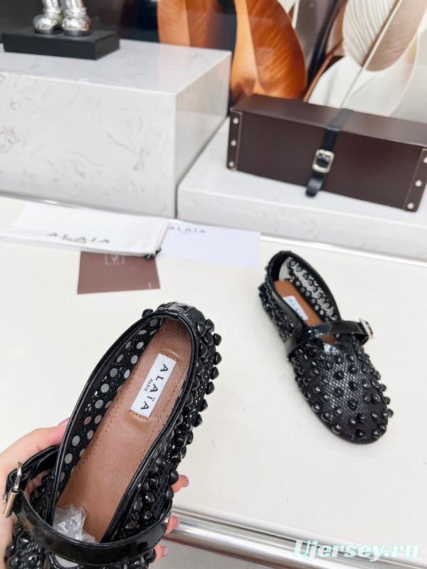 Alaia 2025/SS Beaded Hollow-out Ballet Shoes with Built-in Arch Support - LY00280