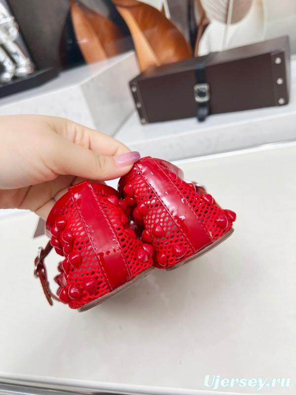 Alaia 2025/SS Beaded Openwork Ballet Dance Shoes with Mixed Lamb Leather Insole and 0.8CM Inner Height - LY00280