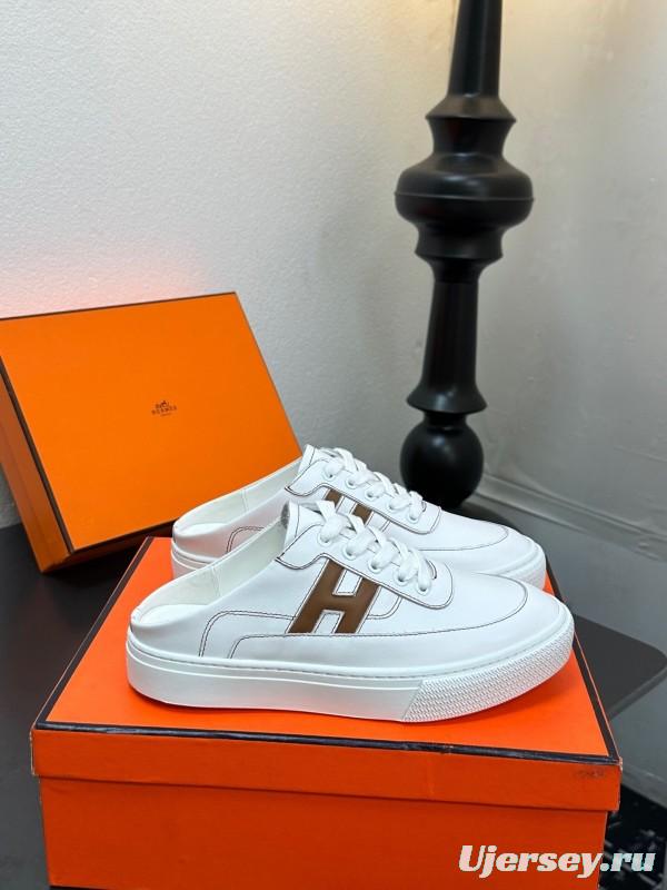 Hermes Deep Series Couple White Sneakers Casual Skate Shoes - AS00320