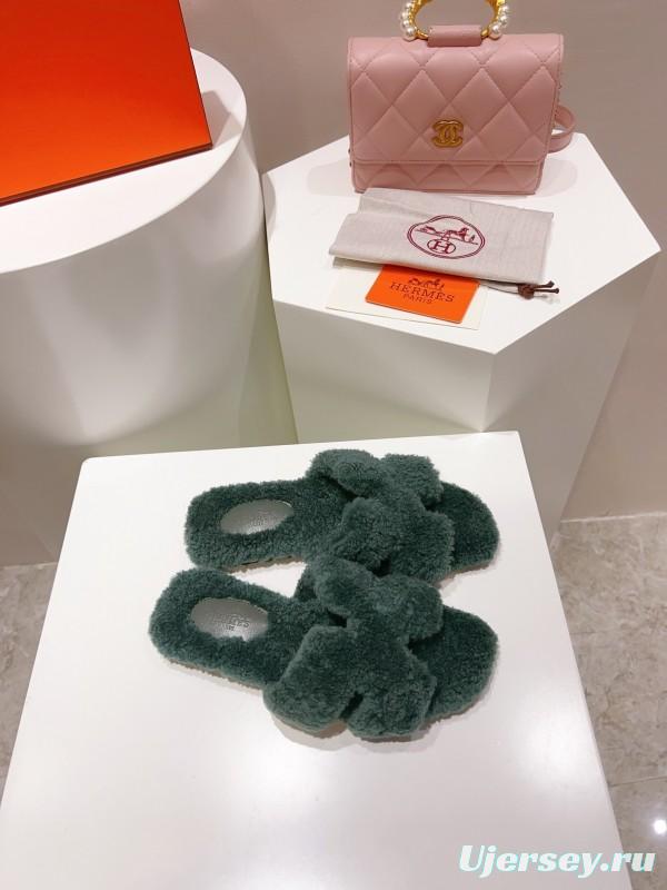 H Teddy Wool H Slippers Flat Sole Winter Edition - LY00240