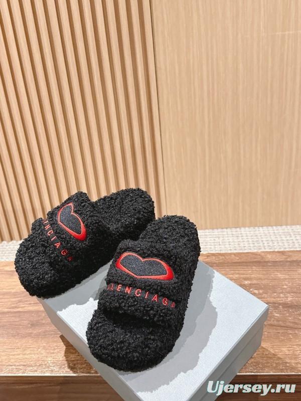 Balenciaga 2025 SS Qixi Limited Series Letter Embroidery Platform Shearling Slippers - AS00200