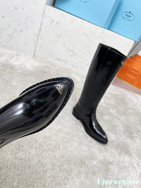 Prada Classic Triangle Logo Pointed Toe Boots - LY00400