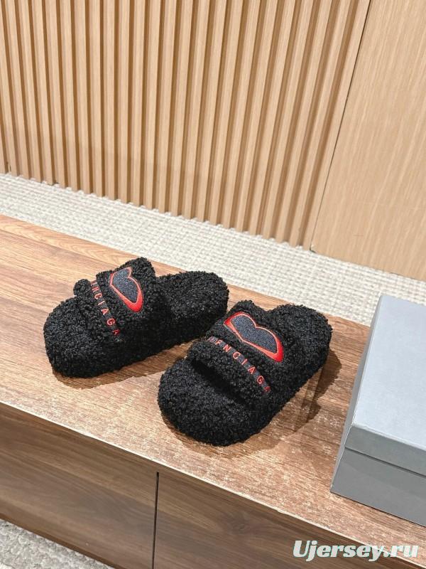 Balenciaga 2025 SS Qixi Limited Series Letter Embroidery Platform Shearling Slippers - AS00200